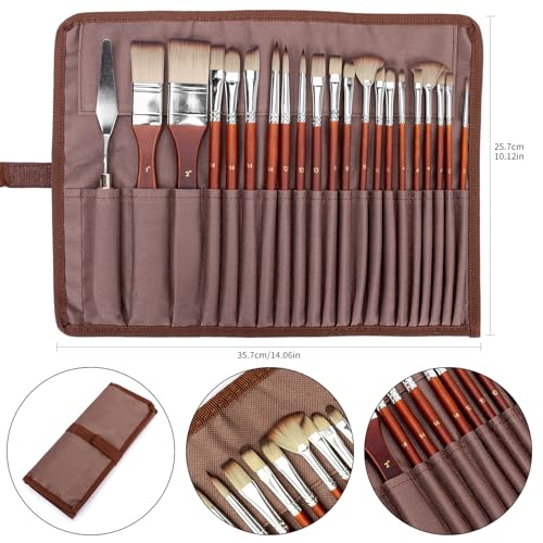 H & B 22 Pcs Artist Paint Brush Set for Acrylic Watercolor & Oil Painting - color: Brown
