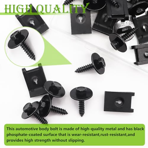 mxuteuk 50PCS M4.2 U-Nut Clips & Hex Head Automotive Body Fender Bolts Kit,for Most Cars Fender,Engine Undertray Cover, Engine Cover & Bumper Fender Liner - color: Black-M4.2
