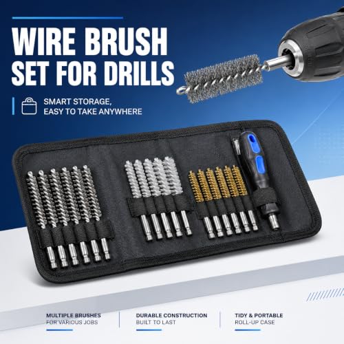 18pcs Wire Bore Brush Set for Drill Cleaning with 1/4" Hex Shank & Tool Bag - size: Nylon+Brass+Stainless Steel
