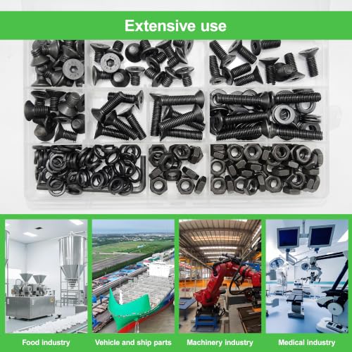 260Pcs M6 Countersunk Flat Head Phillips Machine Screws Assortment Kit, Nuts Washers with Screwdriver, M6x8/10/12/16/20/25/30mm for Electronics & Machinery - size: M6-260Pcs