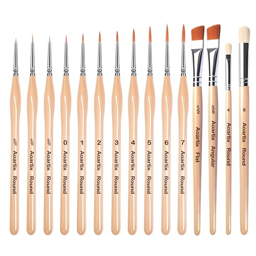 Miniature Brush Dry Brushes, Aoartix 15 Pcs Model Paintbrush Set - color: Wood