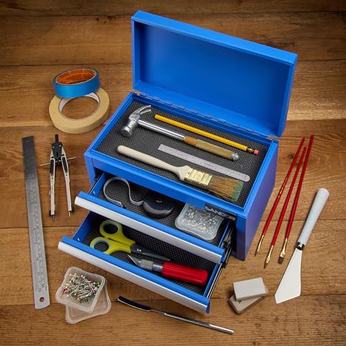 Mini Tool Box - Metal Tool Chest with 2 Drawers & PVC Drawer Liners - Blue - color: Blue