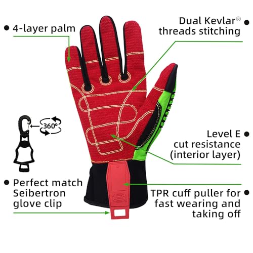 Seibertron High-Vis Series Cut Resistant Reducing Anti-Impact Mechanics Heavy Duty Safety Rescue Oil and Gas Gloves - color: Green-hdc5 En388 4544ep Cut Resistant, size: 2X-Large (Pack of 1)