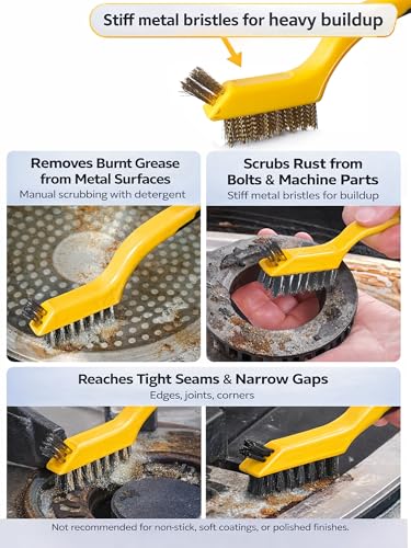 Wire Brushes 3Pcs, Nylon/Brass/Stainless Steel Bristles with 7in Handle - color: 3 PCS YELLOW
