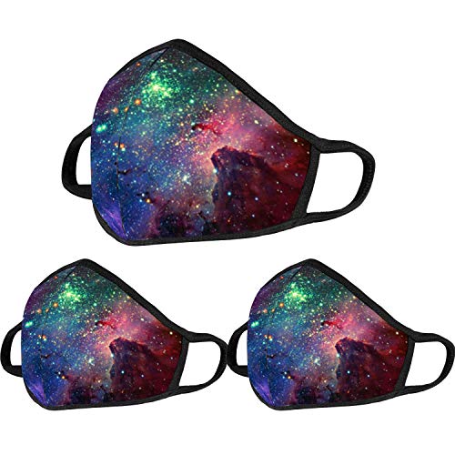 Cloth Face Mask for Women, Men - Reusable Fabric Masks with Nose Wire - color: Pack 3 Galaxy