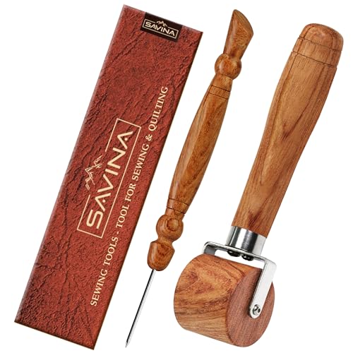 SAVINA 2-Piece Seam Roller & Stiletto Set, Wooden Sewing & Quilting Tools - color: Seam Roller + Stiletto