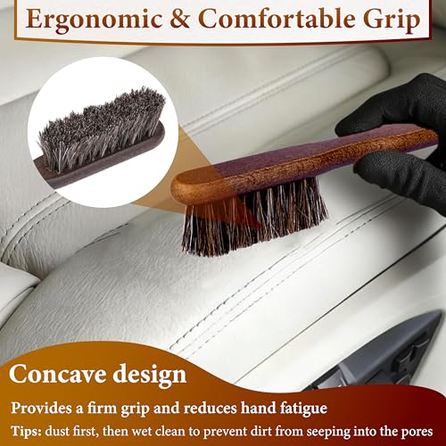 5 PCS Leather Brush Car Detailing, Horse Hair Brush, Car Cleaning Supplies - color: 5 Pcs