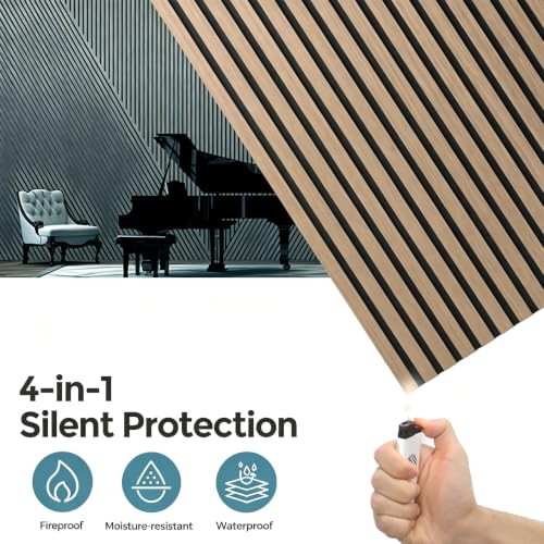 AKUMAX 4-Pack Wood Slat Acoustic Wall Panels, 23.6 x 23.6 in 3D Sound-Absorbing Panels for Walls & Ceilings, Fire-Retardant, FSC-Certified Materials, 15.5 Sq Ft, Walnut - color: Walnut