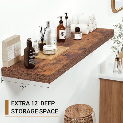 Vivelove Deep Floating Shelves, 16 x 12 Inch, Rustic, Set of 2 - color: Rustic Brown, size: 15.7”wx12”dx1.5”h