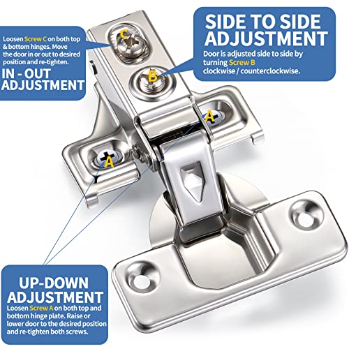 Chumia 100 Pack 1/2 Inch Soft Closing Cabinet Hinges for Kitchen Partial Overlay Kitchen Cabinet Door Hinges 105 Degree Concealed with Mounting Screws for Frameless Face Frame Door