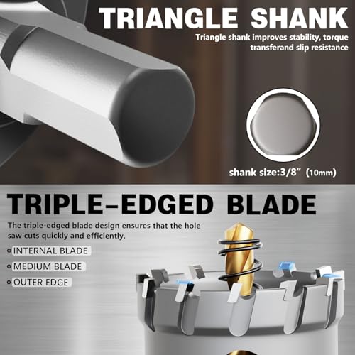 19 PCS (1/2" to 2-1/8") Carbide Hole Saw Kit for Metal - Heavy Duty TCT Hole Cutter Drill Bits Set with Titanium Pilot & L-Wrench, for Stainless Steel/Iron/Aluminum | Metal| - size: 19PCS（1/2" to 2-1/8")