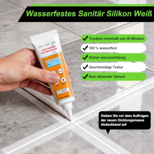 White Silicone Caulk Set-12oz Waterproof Silicone sealant,5 in 1 Caulk Tool