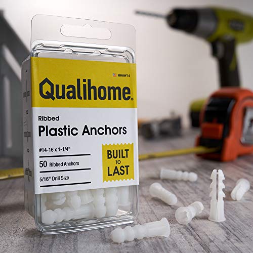 Premium Quality Ribbed Plastic Drywall Wall Anchors (#14-16 x 1-1/4") - size: #14-16 x 1-1/4”, style: Standard Pack
