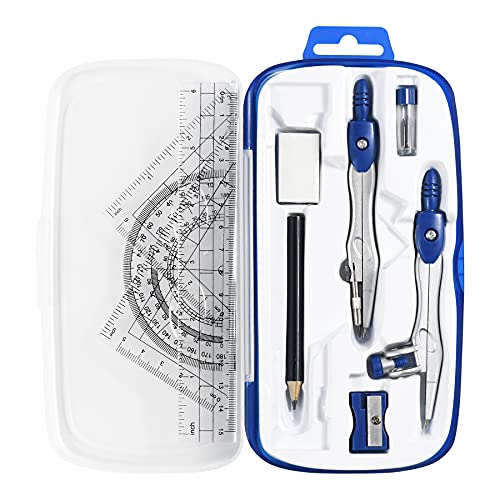 Unjoo Geometry Set 10 Pcs, Compass and Protractor for Students(Navy Blue) - color: Navy Blue