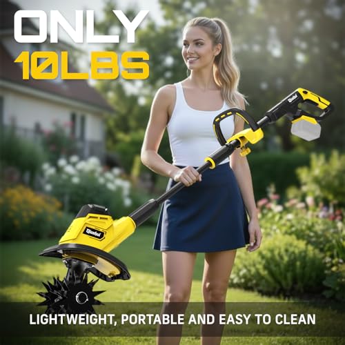 Cordless Garden Tiller Cultivator Compatible with Dewalt 20V MAX Battery, 360 RPM Electric Rototiller, 48 Steel Tines, 9.0" Tilling Width, 6.6" Depth, Rotary Tiller for Lawn/Gardening/Soil(Tool Only)