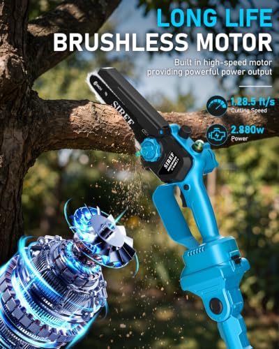 Electric Pole Saw 6inch Mini Chainsaw Cordless Brushless 6.0Ah Batteries Fast Charger Telescopic Power Pole Saw Tree Trimmer Limb Branch Cutter Pruner 16 Ft Max Reach Multi-Angle Blue - color: Blue-1 Battery