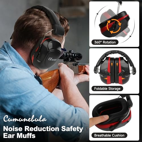 Noise Reduction Ear Protection Ear Muffs, Shooting Ear Protection, SNR 28dB Noise Cancelling Headphones for Adults Kids Autism, Hearing Protection for Shooting,Gun Range,Mowing - color: Black With Red