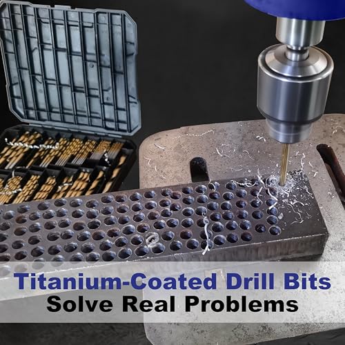 230 Pieces Titanium Twist Drill Bit Set, 135° Tip High Speed Steel, Size from 3/64" up to 1/2", Ideal Drilling in Wood/Cast Iron/Aluminum Alloy/Plastic/Fiberglass, with Hard Storage - size: 230 Piece Twist Drill Bits Set 135°