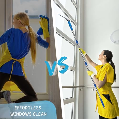 Window Squeegee with Scrubber for Home and Outdoor Glasses Cleaning, 6 Ft Long Handle 2 in 1 Professional Window Washing Kit with Replacement Rubber Blade, Car Windshield Cleaner Tool - size: 6 Ft