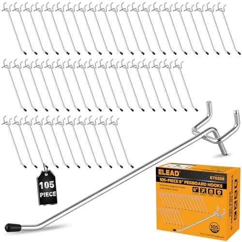 ELEAD 105-Piece 6 Inch Pegboard Hooks, Heavy Duty Peg Board Organizer Accessories, Peg Board Tool Hangers Fit for 1/4" and 1/8" Pegboard Hanging Tools Garage, Workshop, and Craft Storage - style: 105-Piece 6 Inch