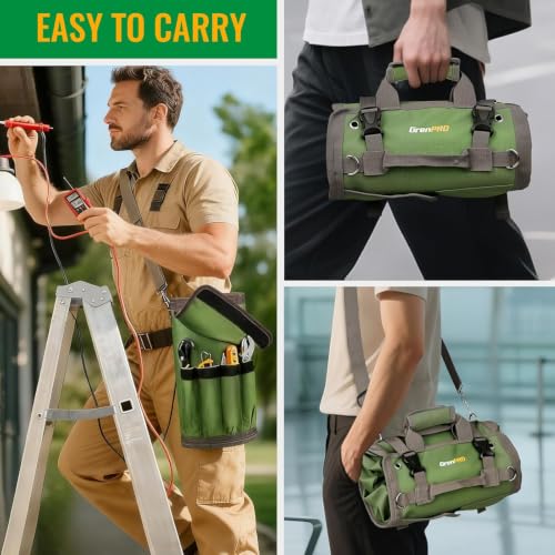 GrenPRO Roll Up Tool Bag With Detachable Pouches, Green - color: Green