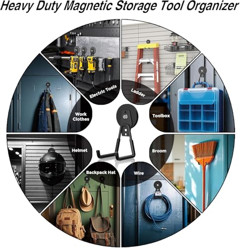 8 Pack Heavy Duty Storage Magnetic Utility Hooks Large Garage Strong Extra Magnet Hooks Hanger with Anti-Slip Coating Heavy Duty Magnetic Hooks for Hanging Power Dril Garage Garden Tools Black - color: 2.6in Magnet-8 Pack-Black