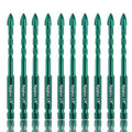 10pc 1/4” Green Masonry Drill Bits, 6MM Concrete Drill Bit Set for Tile,Brick, Plastic and Wood,Tungsten Carbide Tip Best for Wall Mirror and Ceramic Tile. - size: 1/4 in