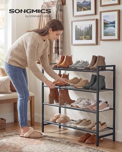 SONGMICS 4-Tier Metal Shoe Rack, Vertical Shelf, Holds up to 20 Pairs - color: Black, size: 4 Tiers (11"D x 26.8"W)