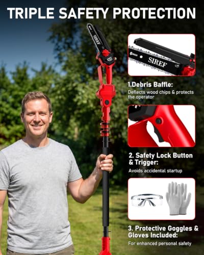 Electric Pole Saw 6“ Mini Chainsaw Cordless Brushless 6.0Ah Batteries Fast Charger Telescopic Power Pole Saw Tree Trimmer Limb Branch Cutter Pruner 16 Ft Max Reach Multi-Angle Red - color: Red-1 Battery