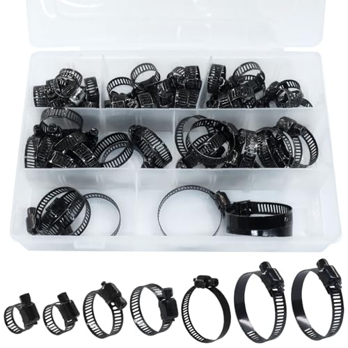 Litoexpe 60 Pack Black Stainless Hose Clamps Set
