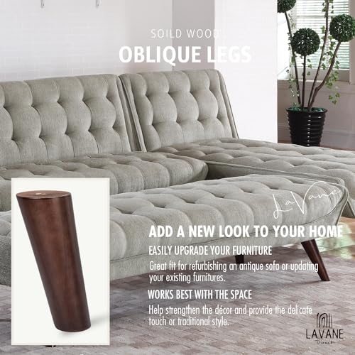 La Vane 6 inch / 15cm Wooden Furniture Legs, 4PCS Soild Wood Oblique Tapered Walnut Replacement Feet with Mounting Plate for Couch Sofa Cabinet TV Stand Armchair - color: Walnut, size: 6"/15cm