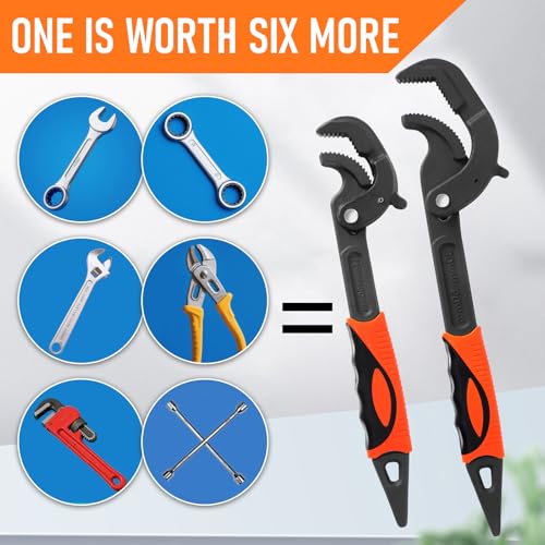Pipe Wrench Set, 10” and 15” Self Adjusting Wrench 2-Piece Plumbing Tools for 0.55“-2.36”/14-60mm Standard Nuts, Irregular Nuts,Pipes Use
