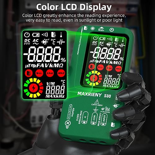 Digital Multimeter Infrared Thermometer Rechargeable Smart Voltmeter 9999 Counts Electrical Current Tester Capacitance, High/Low Voltage Diode Tester for LED Automotive Electrician Electronic