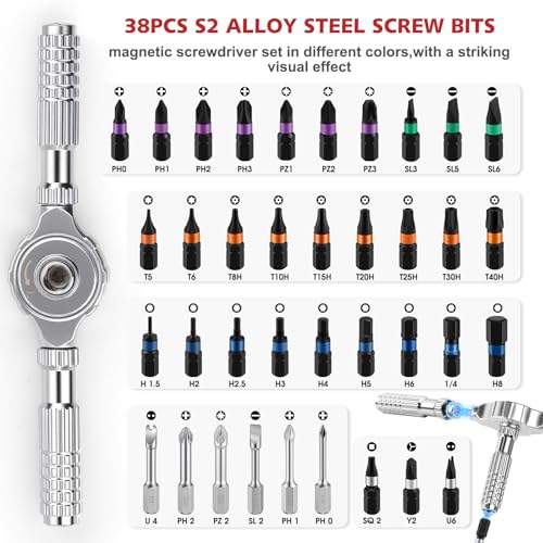 40 in 1 Magnetic Ratchet Screwdriver Set, 58-Tooth Ratcheting Screwdriver with Detachable Handle, Multi S2 Steel Bits, Repair Tool Kit for Computer Bicycle Furniture DIY – Compact Carry Case - size: 40 in 1
