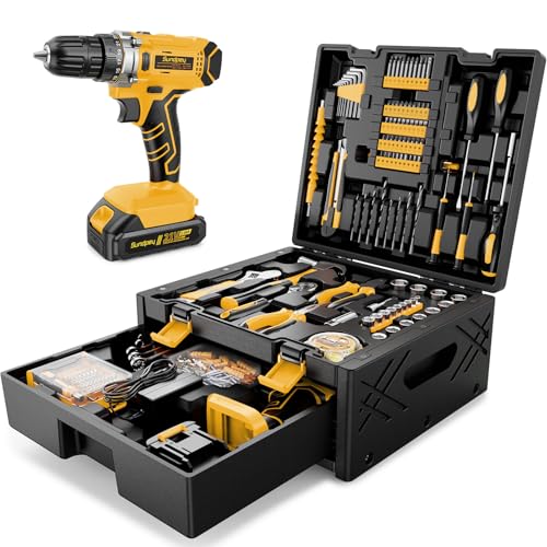Sundpey 267 Pcs Tool Kit Set for Home with 21V Cordless Drill & Drawer Case
