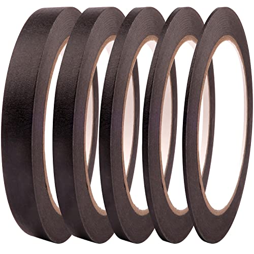 5 Rolls Pinstripe Tape - Masking Tape 1/16", 1/8", 1/4", 1/2", 3/4" - Thin Painters Masking Automotive Tape for DIY, Car, Auto, Paint, Art, Tumblers (Black) - color: Black