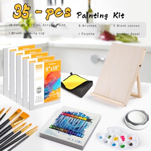 Paint Set for Kids & Adults with 18 Acrylic Paints,Canvas & Easel