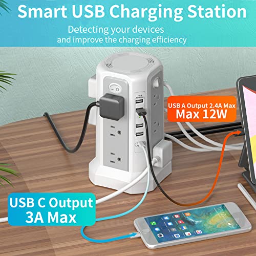 Surge Protector Power Strip Tower (13A 1625W) with PD 20W USB C Port 10FT - style: Gray-13A-4A1C