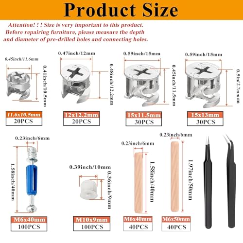 380PCS Cam Locks for Furniture,Include 300 Multi-Size Cam Bolt & Nuts Set and 80 Wood Dowel Pins,3-in-1 Eccentric Wheels Furniture Cam Lock Fasteners for Cabinet,Wardrobe and Drawer - size: 380PCS-Silver