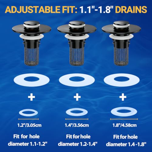 Bathroom Sink Drain Strainer, Pop-Up Bathroom Sink Stopper with Removable Stainless Steel Hair Catcher Basket, Universal Fit for US Bathroom Sinks, Showers & Floor Drains (1pcs-Black) - color: 1pcs-black