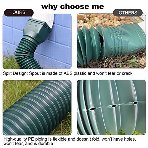 plusgutter Green-2pack Rain Gutter Downspout Extensions Flexible, Drain Downspout Extender,Down Spout Drain Extender, Gutter Connector Rainwater Drainage,Extendable from 21 to 68 Inches - color: Green