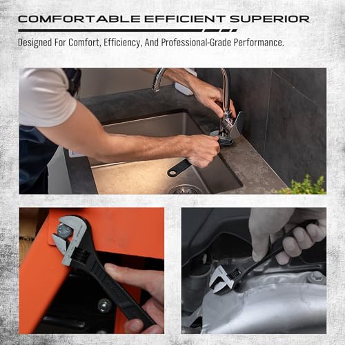 Adjustable Wrench Set Wrenches Sets: 4-Piece 6, 8, 10, 12 Inch Chrome Vanadium Steel Corrosion-Resistant Black Oxide Finish for Automotive Plumbing and Household Repairs - size: 4 PCS Professional Set (6",8",10",12")