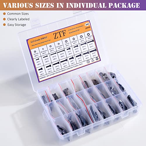 ZTF 840PCS M2 M3 M4 M5 Socket Head Cap Screws Nuts Assortment Kit with Storage Box, 12.9 Grade Alloy Steel Metric Thread Hexagon Allen Machine Bolt, DIN 912 Black Oxide Finish,4 Hex Wrenches Included - style: Hex Socket Head