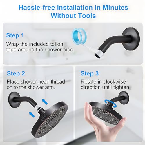 6" Rain Shower Head & 6" Shower Arm, Luxe Oil Rubbed Bronze Finish - color: Oil Rubbed Bronze, size: 6 Inch Round (1 PCS + Shower Arm)