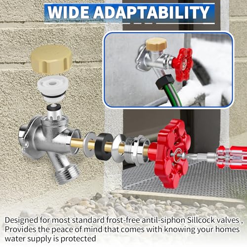Outdoor Faucet Repair Kit, ASSE 1019-A Vacuum Breaker Outside Faucet Repair Kit, Vacuum Breaker and Handle Replacement Kit for Anti-Siphon Frost-Free Sillcock Valves, Wall Hydrant Complete Service Kit