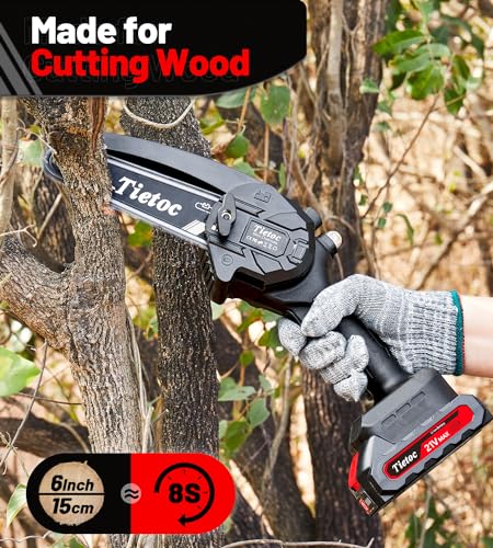 Tietoc Mini Chainsaw 6 Inch Cordless, Portable Electric Chain Saw Small Handheld Battery Powered Super Saws, Gifts for Men Women, Birthday Gift for Dad Fathers Husband Him Her Mom Mothers Grandparent - color: Black