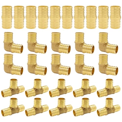 Hooshing 30 Pack 3/4" PEX Fitting Combo, Straight Coupling, Elbow, Tee Set - size: 3/4" 3 Size 30PCS