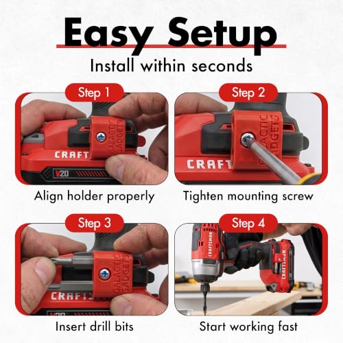 MAGNETIC Bit Holder for Craftsman V20 Drill/Driver, Side Mounted, Strong Magnets, Low Profile Design - Galactic Gadgets (Red) - color: Red, 1 Pack