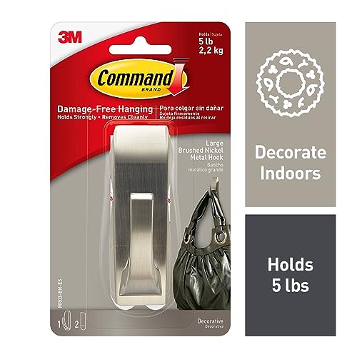 Command Modern Reflections Large Hook, 1 Hook, 2 Strips - color: Brushed Nickel, size: Large