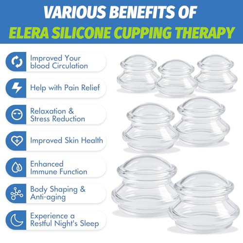 ELERA Silicone Cupping Therapy Set, Professionally Chinese Massage Cups for Cupping Therapy and Cellulite Reduction (7 Cups) - style: 7 Cups (L M S size)